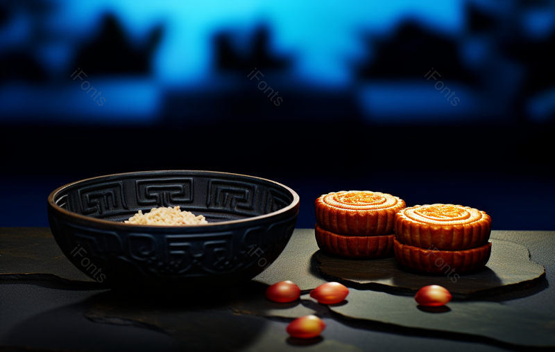 仲秋月饼求团圆蓝色夜景实拍,高清,摄影图,摄影图片,图片大全,摄影图免费下载